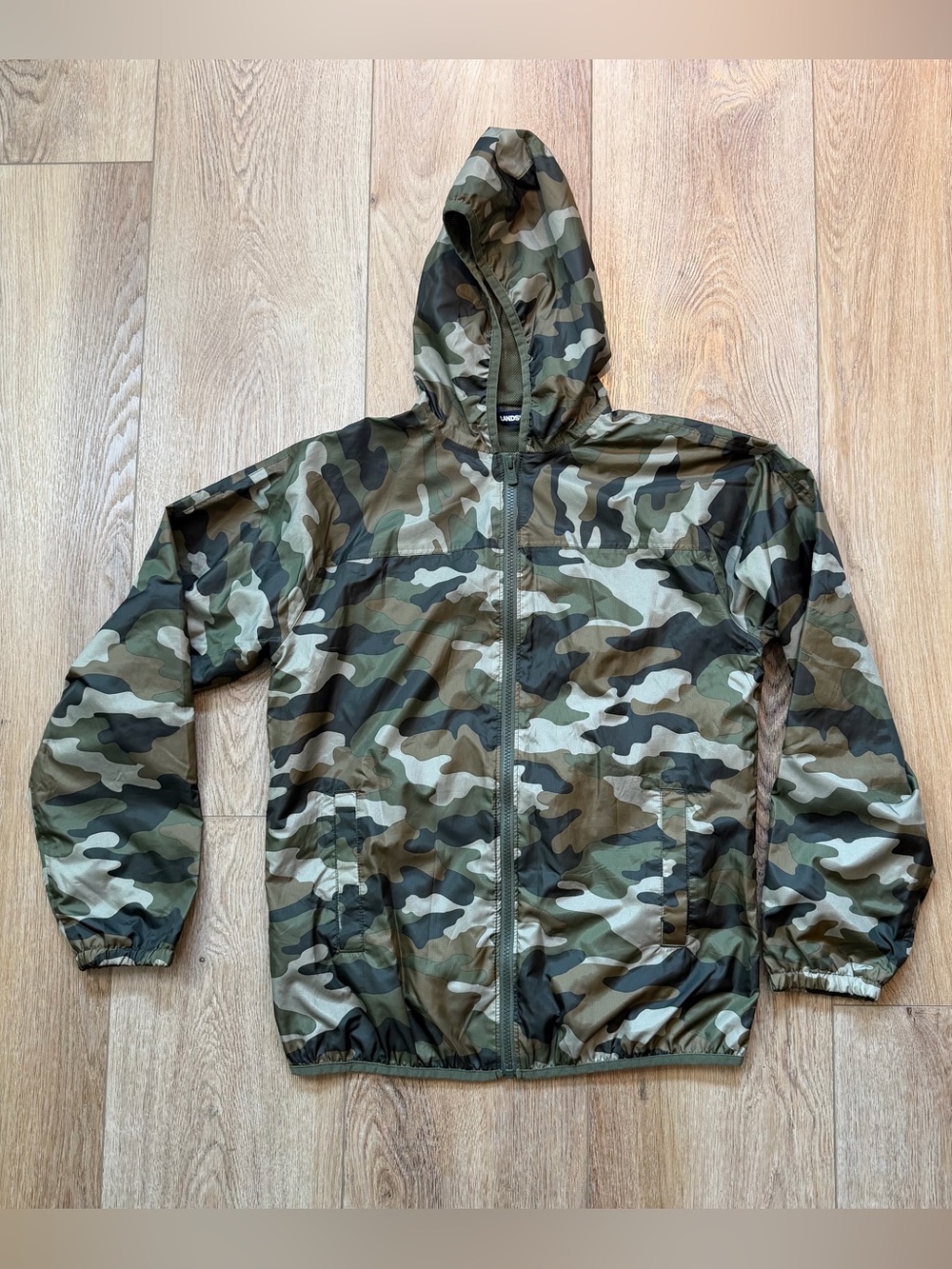 Lands' End Camo Packable Hooded Windbreaker Jacket - Boys Large (14-16) EUC